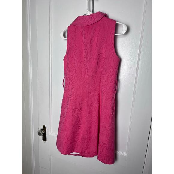 Milly Women's Preppy Pink Jacquard Ruffle Sleeveless Shift Short Dress Size 4 - Picture 5 of 8